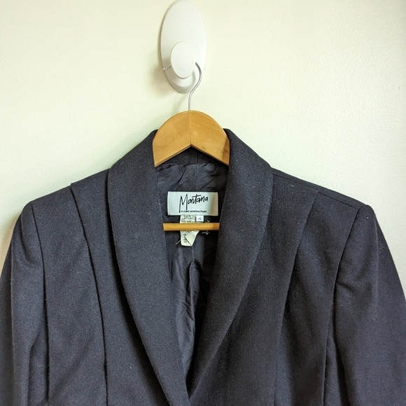 VINTAGE CLAUDE MONTANA French Navy Wool 80's Power Simple Breasted Blazer Medium - Picture 3 of 11